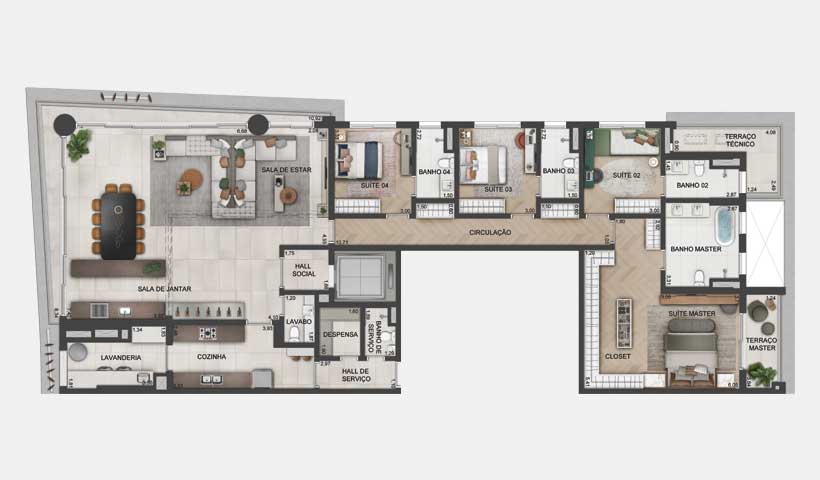 Lindenberg Vista Brooklin – Planta Tipo 261 m² - 4 suítes